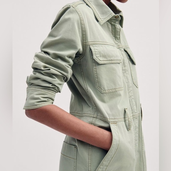 NWT Me + Em super soft utility jumpsuit sage green organic cotton size 10 - Picture 4 of 12
